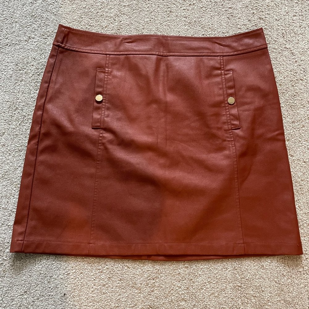 Loft Rust Brown Faux Leather Skirt Size 14